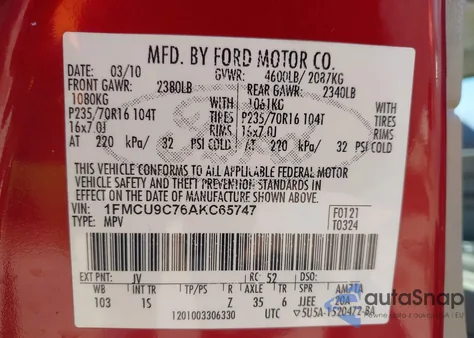 2010 Ford Escape Xls from USA, damaged, VIN 1FMCU9C76AKC65747